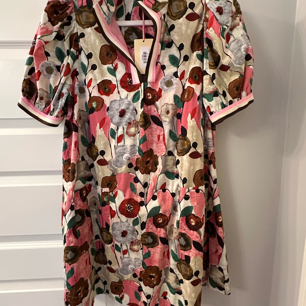 Entro Floral Mini Dress - Pink, Brown, Cream